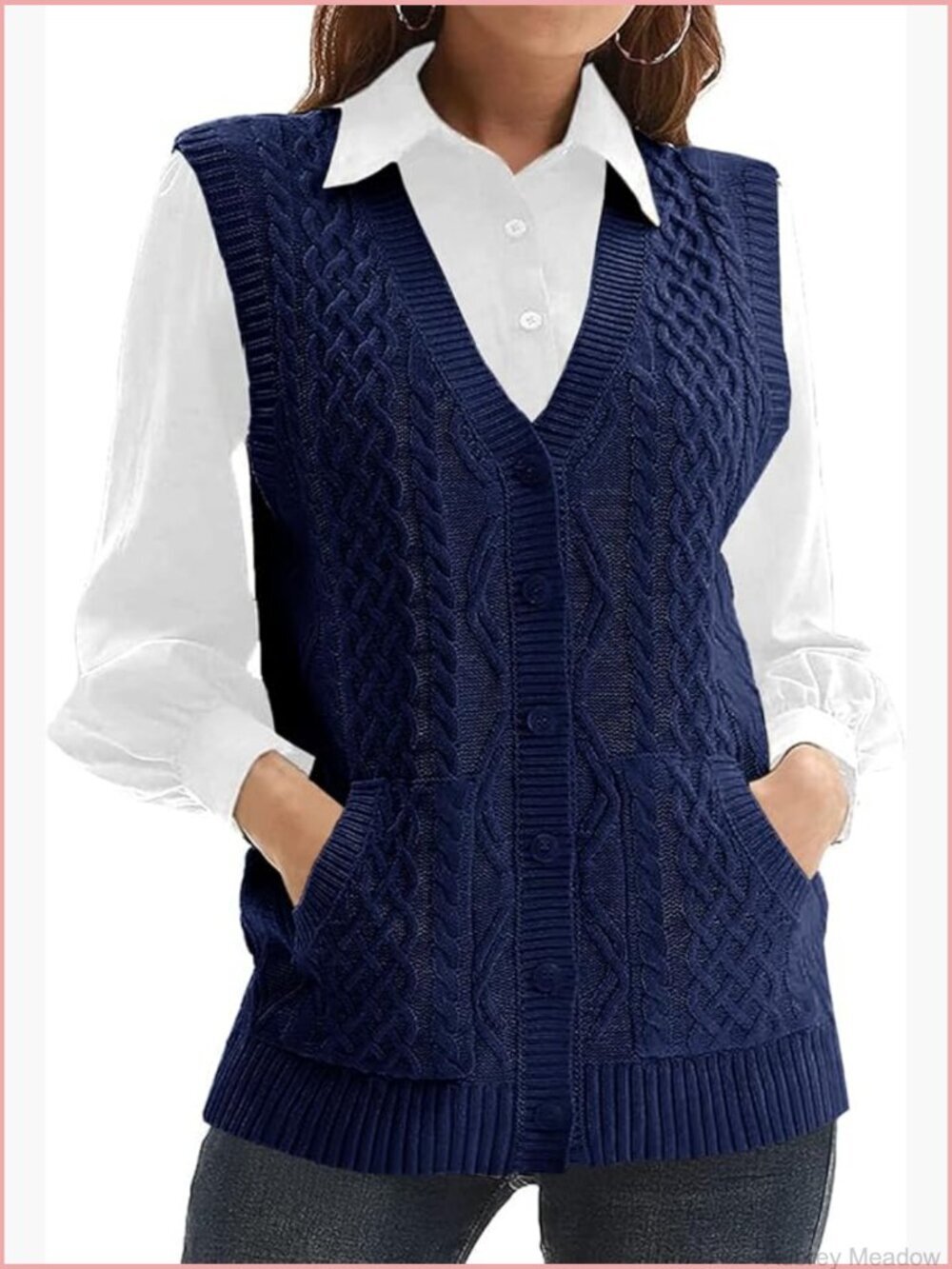 Knit Sweater Vest V Neck Sleeveless Cardigan Button Down Pocket Outwear